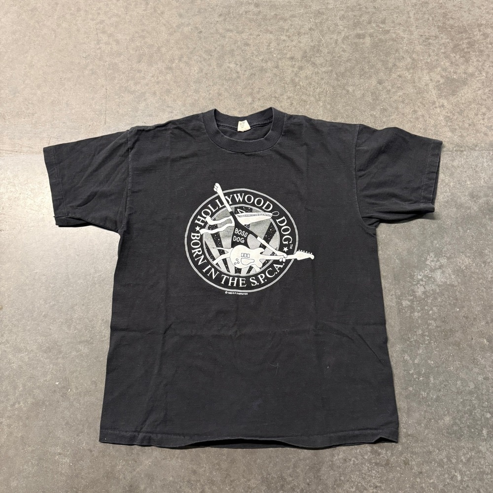 Vintage 1988 Hollywood Dog Born in the SPCA Belton T-Shirt Black Large USA Made